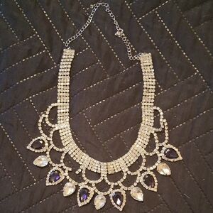 Elegant Silver and Purple Statement Necklace